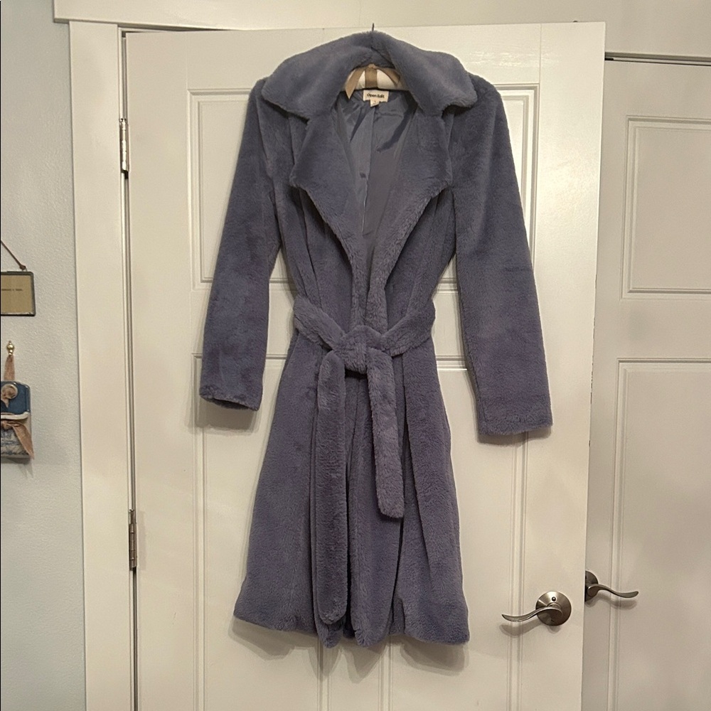 Women's Plush Belted Coat - Periwinkle